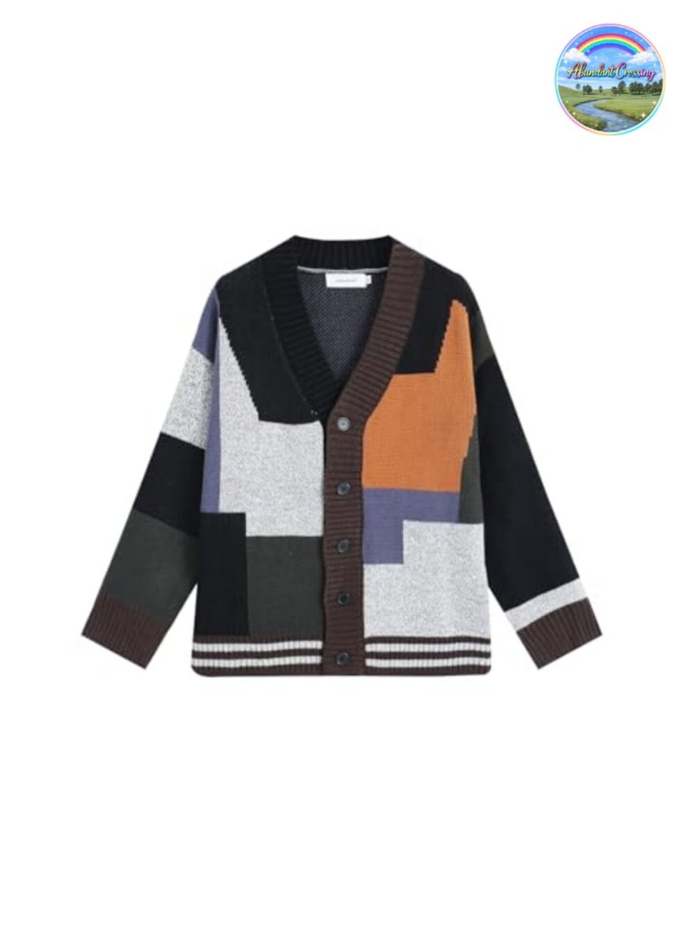 Men's Colorblock Knit Cardigan Sweater with V-Neck & Long Sleeve